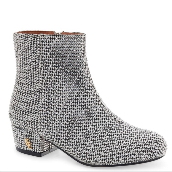 Kurt Geiger Mini Burlington Bootie ankle boots gingham black white bejeweled 6.5 - Picture 1 of 16
